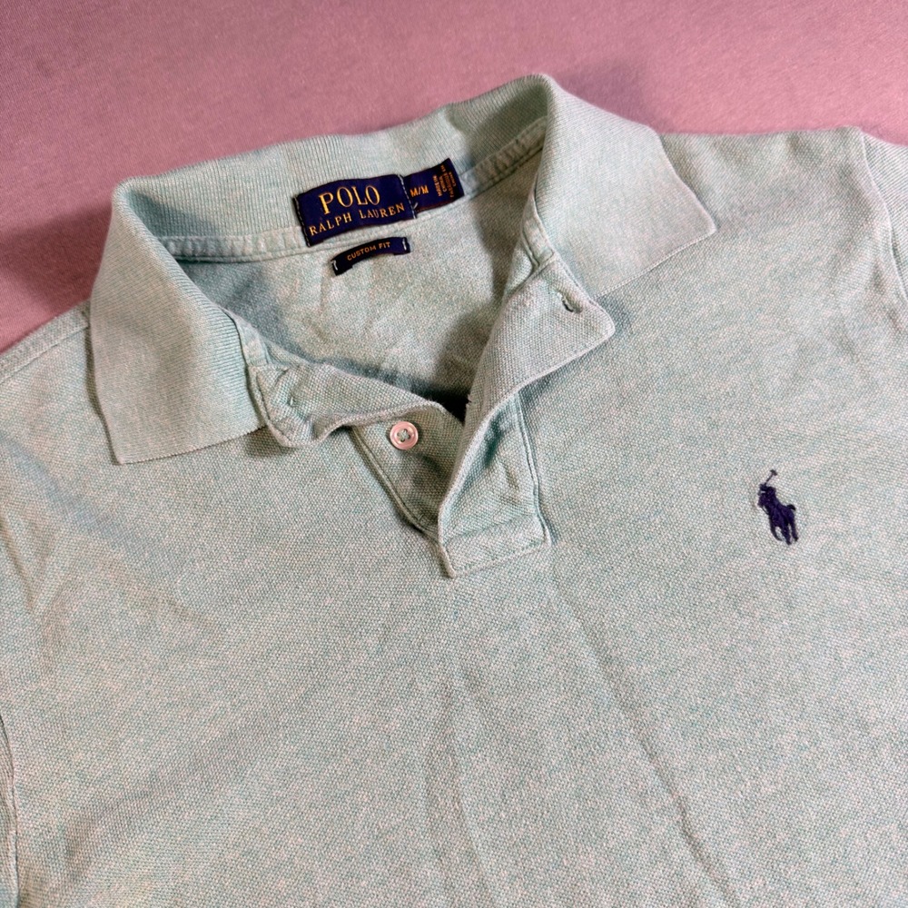 Polo Ralph Lauren Mens Custom Fit Polo Shirt Green Heather Medium Short Sleeve